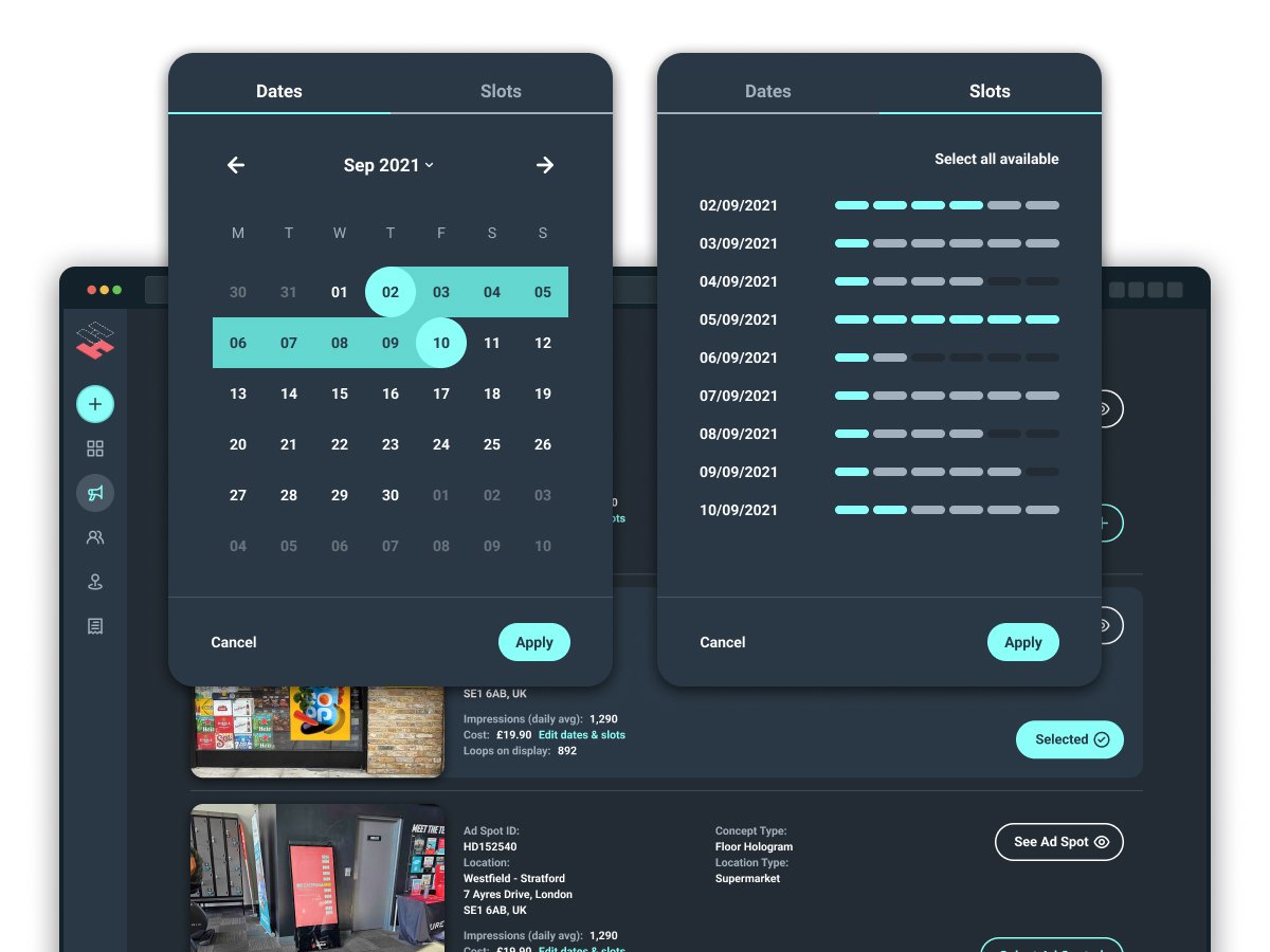 Selecting dates and slots UI