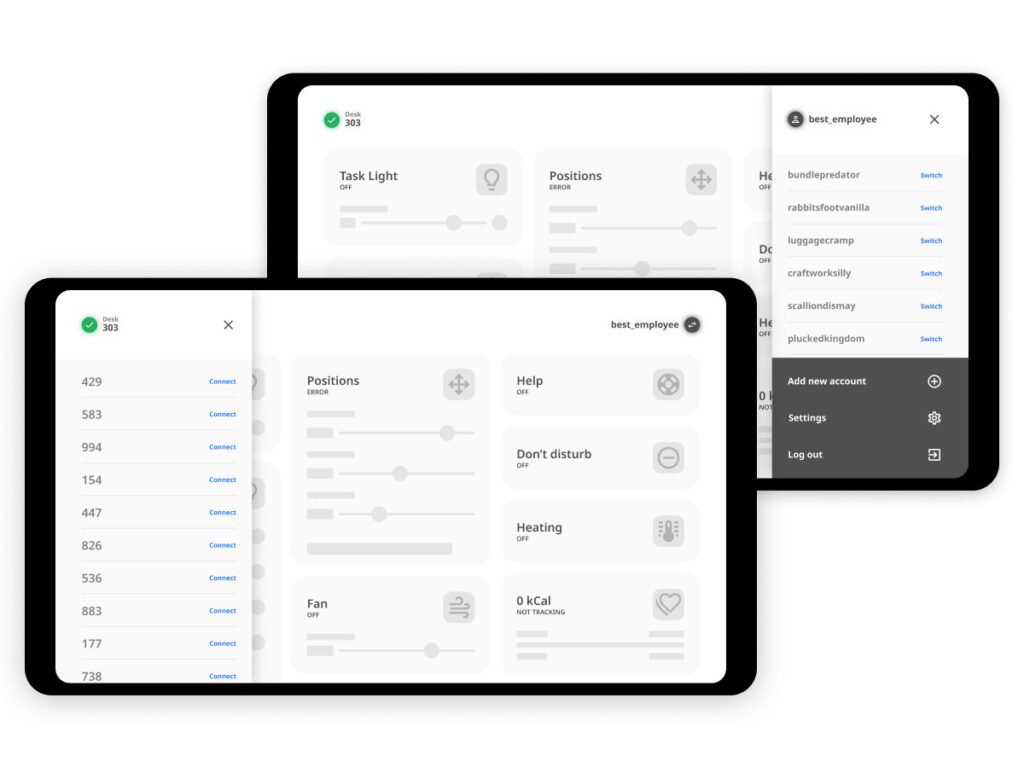 Xybix switch acount and desk UI
